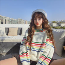 Load image into Gallery viewer, Women's Japanese Harajuku Cute Sweet Rainbow Stripe Loose Long Sleeve Sweater Female Korean Kawaii Knitted Jumper And Pullover