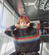 Load image into Gallery viewer, Women's Japanese Harajuku Cute Sweet Rainbow Stripe Loose Long Sleeve Sweater Female Korean Kawaii Knitted Jumper And Pullover