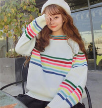 Load image into Gallery viewer, Women's Japanese Harajuku Cute Sweet Rainbow Stripe Loose Long Sleeve Sweater Female Korean Kawaii Knitted Jumper And Pullover