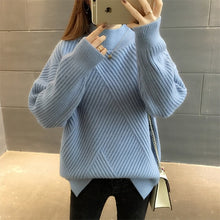 Load image into Gallery viewer, PEONFLY New 2019 Loose Thick Warm Winter Pullover Sweater Women Jumper Half Turtleneck Long Sleeve Knit Yellow Sweater Female