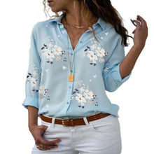 Load image into Gallery viewer, Elegant Women Floral Print Shirts Autumn Long Sleeve V Neck Blouses Shirts Tops Female Work Wear Blouses Shirts Women Clothing