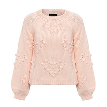 Load image into Gallery viewer, Mossha Pink lantern sleeve Casual knitted sweater women 2019 Autumn Winter Jumper o-neck Loose Pompon Pullovers female sweater