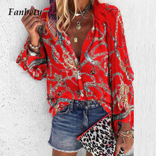 Load image into Gallery viewer, Fanbety 5XL Chains print Blouses Woman Sexy V-Neck Button Long Sleeve Shirt 2019 Womens Elegant Autumn New Tops Blouse plus size