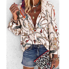 Load image into Gallery viewer, Fanbety 5XL Chains print Blouses Woman Sexy V-Neck Button Long Sleeve Shirt 2019 Womens Elegant Autumn New Tops Blouse plus size