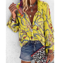 Load image into Gallery viewer, Fanbety 5XL Chains print Blouses Woman Sexy V-Neck Button Long Sleeve Shirt 2019 Womens Elegant Autumn New Tops Blouse plus size