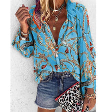 Load image into Gallery viewer, Fanbety 5XL Chains print Blouses Woman Sexy V-Neck Button Long Sleeve Shirt 2019 Womens Elegant Autumn New Tops Blouse plus size