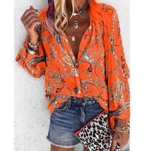 Load image into Gallery viewer, Fanbety 5XL Chains print Blouses Woman Sexy V-Neck Button Long Sleeve Shirt 2019 Womens Elegant Autumn New Tops Blouse plus size