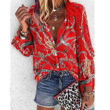 Load image into Gallery viewer, Fanbety 5XL Chains print Blouses Woman Sexy V-Neck Button Long Sleeve Shirt 2019 Womens Elegant Autumn New Tops Blouse plus size