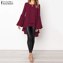 Load image into Gallery viewer, Lantern Sleeve Layered Shirts Women Asymmetrical Blouse 2019 ZANZEA Fashion Tops Female Casual Blusas Femininas Plus Size Shirts