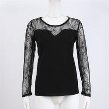 Load image into Gallery viewer, See Through Lace Long Sleeve Female Shirts New Fashion Women Round Neck Patchwork Loose Casual Blouse