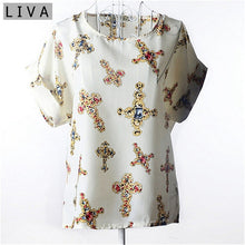 Load image into Gallery viewer, Fashion Thin Women Shirt S-XXL Summer Style Loose Colorful Print Chiffon Blouse Casual Tops Short Sleeve blusa feminina stripe