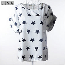 Load image into Gallery viewer, Fashion Thin Women Shirt S-XXL Summer Style Loose Colorful Print Chiffon Blouse Casual Tops Short Sleeve blusa feminina stripe