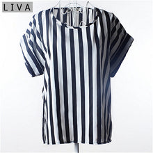 Load image into Gallery viewer, Fashion Thin Women Shirt S-XXL Summer Style Loose Colorful Print Chiffon Blouse Casual Tops Short Sleeve blusa feminina stripe