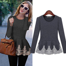 Load image into Gallery viewer, New Womens Ladies Flared Stretchy Peplum Frill Top Slim Long Sleeve Blouse Shirt