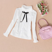 Load image into Gallery viewer, Students White Blouses For Girls School Uniforms Cotton Striped Shirts For Kids Tops 2 4 6 8 10 12 14 15 Years Teenage Blouses