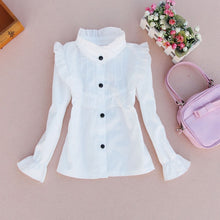 Load image into Gallery viewer, Students White Blouses For Girls School Uniforms Cotton Striped Shirts For Kids Tops 2 4 6 8 10 12 14 15 Years Teenage Blouses