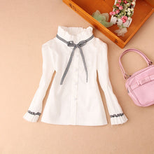 Load image into Gallery viewer, Students White Blouses For Girls School Uniforms Cotton Striped Shirts For Kids Tops 2 4 6 8 10 12 14 15 Years Teenage Blouses