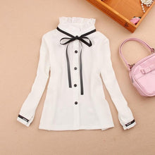 Load image into Gallery viewer, Students White Blouses For Girls School Uniforms Cotton Striped Shirts For Kids Tops 2 4 6 8 10 12 14 15 Years Teenage Blouses