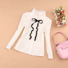 Load image into Gallery viewer, Students White Blouses For Girls School Uniforms Cotton Striped Shirts For Kids Tops 2 4 6 8 10 12 14 15 Years Teenage Blouses