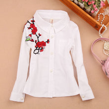 Load image into Gallery viewer, Students White Blouses For Girls School Uniforms Cotton Striped Shirts For Kids Tops 2 4 6 8 10 12 14 15 Years Teenage Blouses