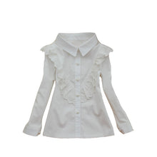 Load image into Gallery viewer, Students White Blouses For Girls School Uniforms Cotton Striped Shirts For Kids Tops 2 4 6 8 10 12 14 15 Years Teenage Blouses