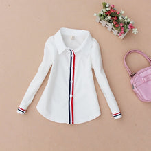 Load image into Gallery viewer, Students White Blouses For Girls School Uniforms Cotton Striped Shirts For Kids Tops 2 4 6 8 10 12 14 15 Years Teenage Blouses