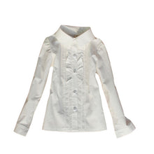 Load image into Gallery viewer, Students White Blouses For Girls School Uniforms Cotton Striped Shirts For Kids Tops 2 4 6 8 10 12 14 15 Years Teenage Blouses