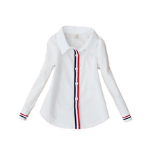 Load image into Gallery viewer, Students White Blouses For Girls School Uniforms Cotton Striped Shirts For Kids Tops 2 4 6 8 10 12 14 15 Years Teenage Blouses