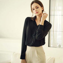 Load image into Gallery viewer, Women Chiffon Blouse White Red Black Blue Turn Down Collar Long Sleeve Wear to Work OL Office Lady Shirt Business Women Tops