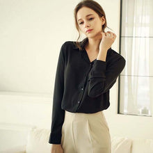 Load image into Gallery viewer, Women Chiffon Blouse White Red Black Blue Turn Down Collar Long Sleeve Wear to Work OL Office Lady Shirt Business Women Tops