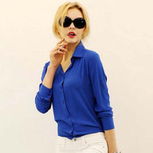 Load image into Gallery viewer, Women Chiffon Blouse White Red Black Blue Turn Down Collar Long Sleeve Wear to Work OL Office Lady Shirt Business Women Tops
