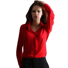 Load image into Gallery viewer, Women Chiffon Blouse White Red Black Blue Turn Down Collar Long Sleeve Wear to Work OL Office Lady Shirt Business Women Tops