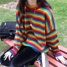 Load image into Gallery viewer, Female Korean Harajuku Hong Kong-flavored Loose Striped Sweater Women's Sweaters Japanese Kawaii Ulzzang Clothing For Women