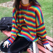 Load image into Gallery viewer, Female Korean Harajuku Hong Kong-flavored Loose Striped Sweater Women's Sweaters Japanese Kawaii Ulzzang Clothing For Women