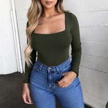 Load image into Gallery viewer, Women Sexy Solid Slim Shirt Solid Square-Neck Long Sleeve Blouse Solid Slim Long Sleeve Square-Neck Womens Tops and Blouses #20