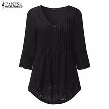 Load image into Gallery viewer, ZANZEA Women 2019 Autumn Elegant Lace Blouses Shirts Sexy V Neck Casual 3/4 Sleeve Asymmetrical Solid Blusas Tops Oversized