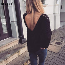 Load image into Gallery viewer, Rugod 2019 New Sexy Backless V-neck Sweater Women Pullover Autumn Winter Casual Knitted Sweater Femme Tricot Pullover Jumpers