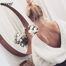 Load image into Gallery viewer, Rugod 2019 New Sexy Backless V-neck Sweater Women Pullover Autumn Winter Casual Knitted Sweater Femme Tricot Pullover Jumpers