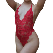 Load image into Gallery viewer, Women Sexy Backless Lace Onesies Halter Temptation Perspective Sleeveless Jumpsuit Deep-V One-piece  Neck Bodysuit new