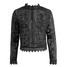 Load image into Gallery viewer, Fashion Women Lace Blouses Sexy Half See through Shirt Casual Crop Tops Hollow Out Long Sleeve Tops Clothes Size 6-14