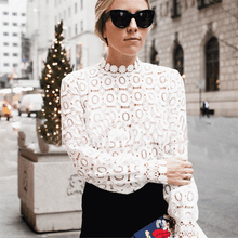Load image into Gallery viewer, Elegant Floral Lace Blouse Shirt Women Lantern Sleeve White Blouse Spring Summer Hollow Out Tops Blouse Blusas HO800442